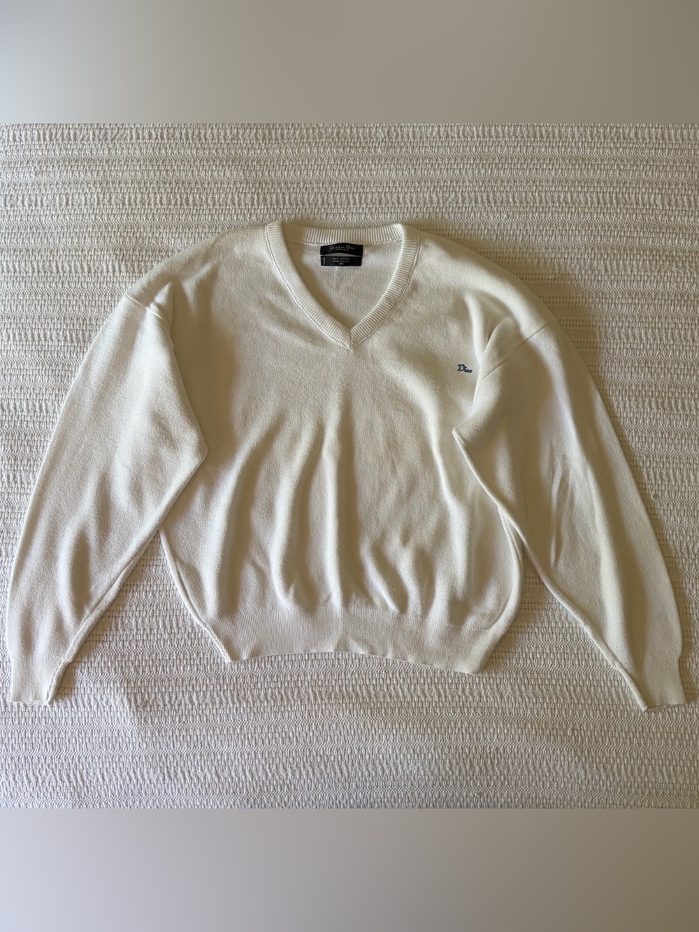 Christian Dior Men's Cream V-Neck Sweater